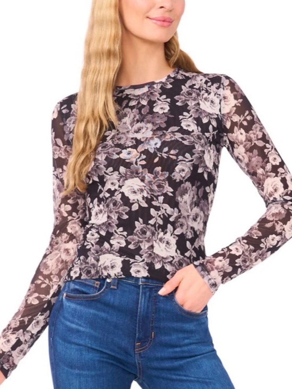 Ted Baker Floral Long-Sleeve Mesh Top